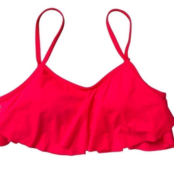 Patpat Womens Two Piece Swimsuit Ruffle Bikini Top Tropical Print Large Pink - Picture 2 of 8